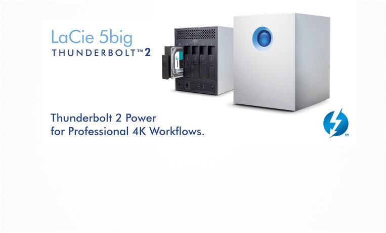 <h2>LaCie 5big Thunderbolt™ 2</h2> <p>The new LaCie 5big fits the bill, delivering Thunderbolt 2 speeds for 4K video editing, up to 30TB capacity, and hardware RAID 5/6 for no-compromise data security. </p> <strong>Choose from 10TB to 30TB</strong> <a href="index.php?route=product/manufacturer/product&manufacturer_id=14"></a>